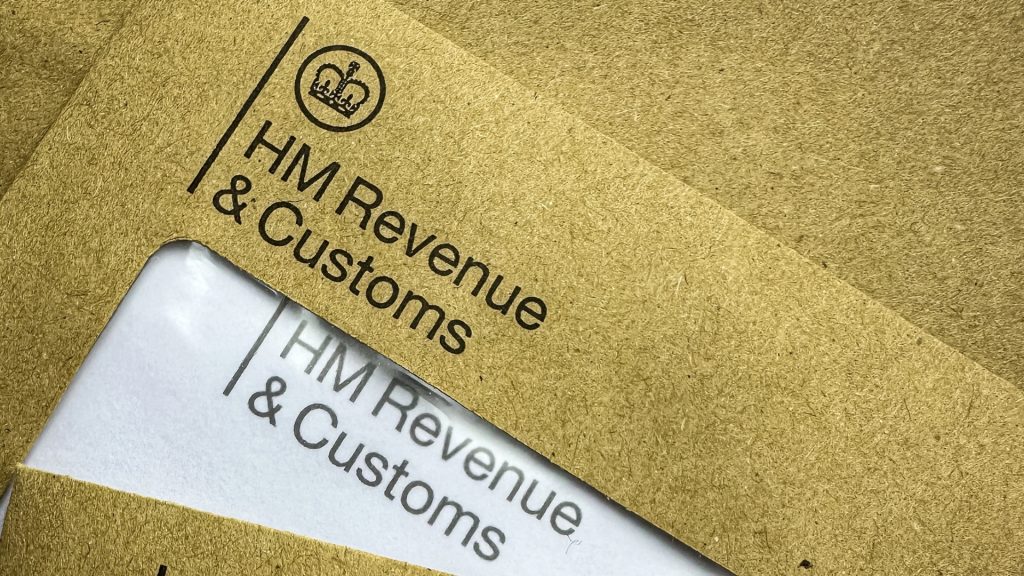 Brown envelope stamped with HM Revenue & Customs logo